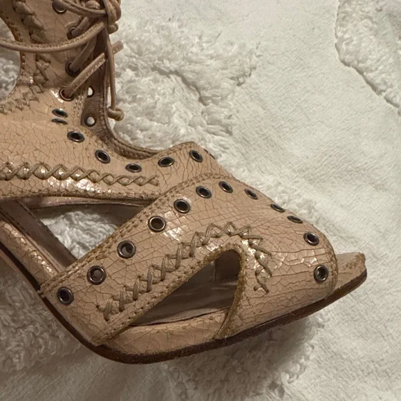Miu Miu Tan/Pink Distressed Cutout Heels - Picture 11 of 14